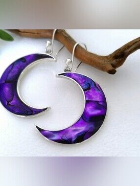 ♥️ $10 Each Or Bundle 4/$20 Silver Crescent Moon Earrings in Purple